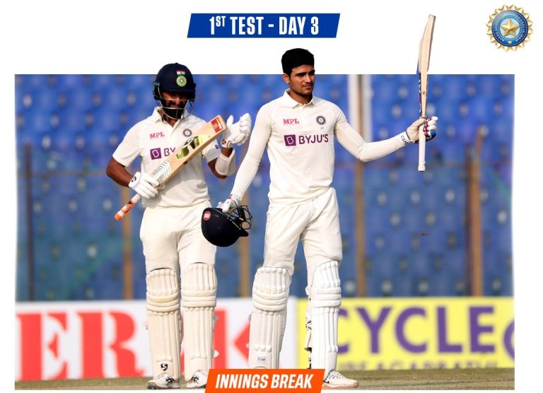 Shubman Gill and Pujara,s Dual Hundred lead India to set Bangladesh a Target of 513 Runs